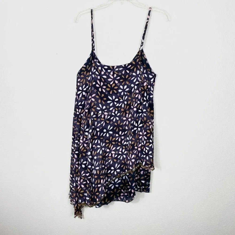 Free People Navy Floral Print Asymmetric Layered Mini Dress